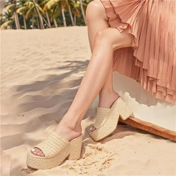 Platform Sandals Open Toe Chunky High Heel - Picture 2 of 7